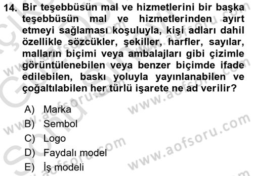Yenilik Yönetimi Dersi 2019 - 2020 Yılı (Final) Dönem Sonu Sınav Soruları 14. Soru
