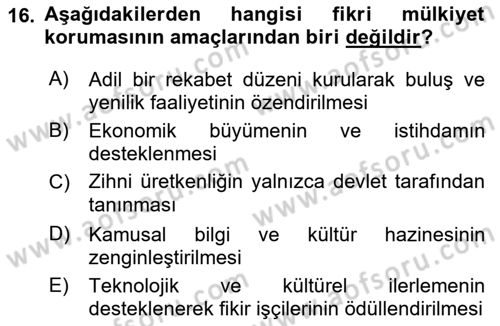 Yenilik Yönetimi Dersi 2019 - 2020 Yılı (Final) Dönem Sonu Sınav Soruları 16. Soru