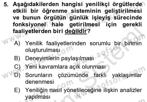 Yenilik Yönetimi Dersi 2019 - 2020 Yılı (Final) Dönem Sonu Sınav Soruları 5. Soru