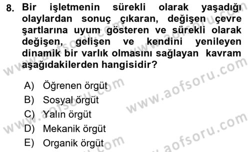 Yenilik Yönetimi Dersi 2019 - 2020 Yılı (Final) Dönem Sonu Sınav Soruları 8. Soru