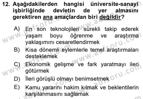 Yenilik Yönetimi Dersi 2020 - 2021 Yılı Yaz Okulu Sınav Soruları 12. Soru