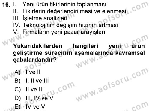 Yenilik Yönetimi Dersi 2020 - 2021 Yılı Yaz Okulu Sınav Soruları 16. Soru