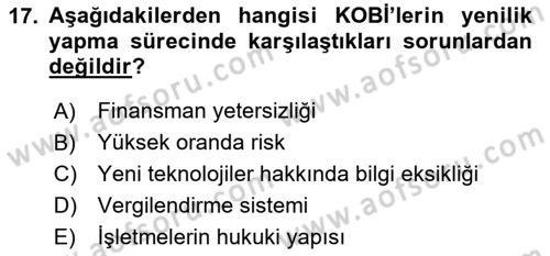 Yenilik Yönetimi Dersi 2020 - 2021 Yılı Yaz Okulu Sınav Soruları 17. Soru