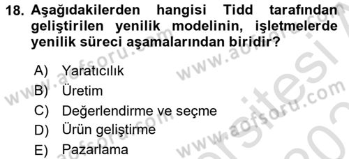 Yenilik Yönetimi Dersi 2020 - 2021 Yılı Yaz Okulu Sınav Soruları 18. Soru