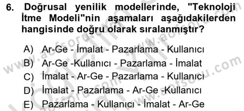 Yenilik Yönetimi Dersi 2020 - 2021 Yılı Yaz Okulu Sınav Soruları 6. Soru