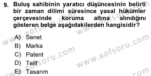Yenilik Yönetimi Dersi 2020 - 2021 Yılı Yaz Okulu Sınav Soruları 9. Soru