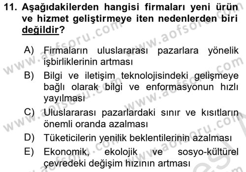 Yenilik Yönetimi Dersi Ara Sınavı Deneme Sınav Soruları 11. Soru