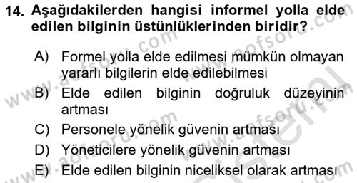 Yenilik Yönetimi Dersi Ara Sınavı Deneme Sınav Soruları 14. Soru