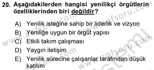 Yenilik Yönetimi Dersi Ara Sınavı Deneme Sınav Soruları 20. Soru