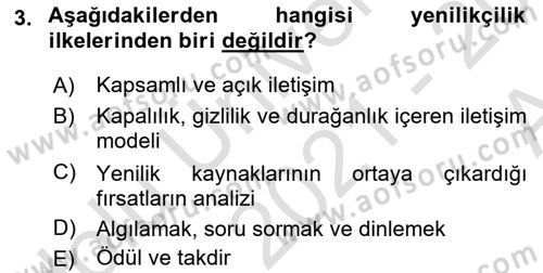Yenilik Yönetimi Dersi 2021 - 2022 Yılı (Vize) Ara Sınav Soruları 3. Soru