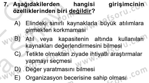 Yenilik Yönetimi Dersi Ara Sınavı Deneme Sınav Soruları 7. Soru