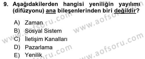 Yenilik Yönetimi Dersi 2021 - 2022 Yılı (Vize) Ara Sınav Soruları 9. Soru