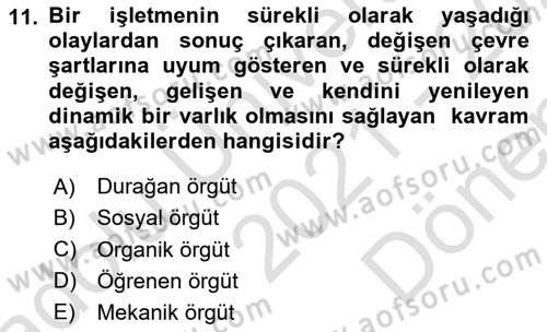Yenilik Yönetimi Dersi 2021 - 2022 Yılı (Final) Dönem Sonu Sınav Soruları 11. Soru