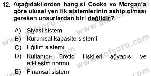 Yenilik Yönetimi Dersi 2021 - 2022 Yılı (Final) Dönem Sonu Sınav Soruları 12. Soru