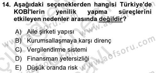 Yenilik Yönetimi Dersi 2021 - 2022 Yılı (Final) Dönem Sonu Sınav Soruları 14. Soru