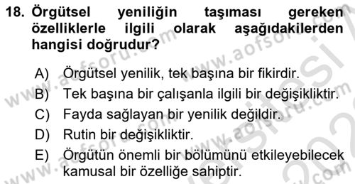 Yenilik Yönetimi Dersi 2021 - 2022 Yılı (Final) Dönem Sonu Sınav Soruları 18. Soru
