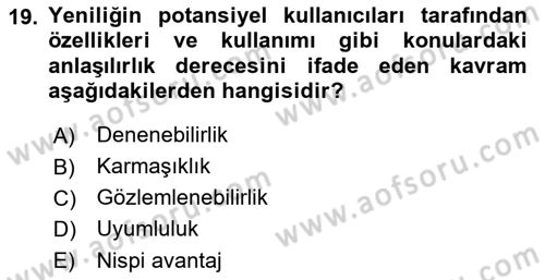 Yenilik Yönetimi Dersi 2021 - 2022 Yılı (Final) Dönem Sonu Sınav Soruları 19. Soru