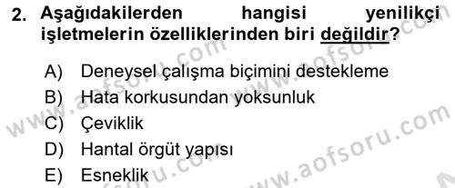 Yenilik Yönetimi Dersi 2021 - 2022 Yılı (Final) Dönem Sonu Sınav Soruları 2. Soru