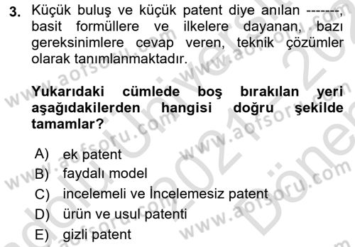 Yenilik Yönetimi Dersi 2021 - 2022 Yılı (Final) Dönem Sonu Sınav Soruları 3. Soru