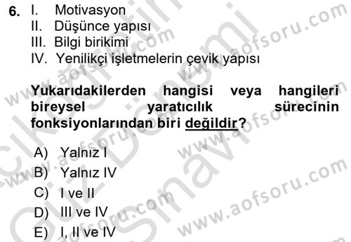 Yenilik Yönetimi Dersi 2021 - 2022 Yılı (Final) Dönem Sonu Sınav Soruları 6. Soru