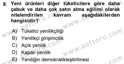 Yenilik Yönetimi Dersi 2021 - 2022 Yılı (Final) Dönem Sonu Sınav Soruları 8. Soru