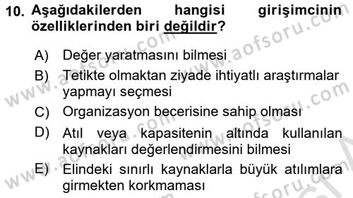 Yenilik Yönetimi Dersi 2021 - 2022 Yılı Yaz Okulu Sınav Soruları 10. Soru