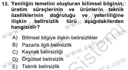 Yenilik Yönetimi Dersi 2021 - 2022 Yılı Yaz Okulu Sınav Soruları 13. Soru