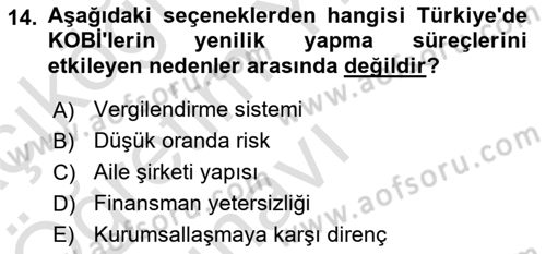 Yenilik Yönetimi Dersi 2021 - 2022 Yılı Yaz Okulu Sınav Soruları 14. Soru