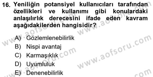 Yenilik Yönetimi Dersi 2021 - 2022 Yılı Yaz Okulu Sınav Soruları 16. Soru