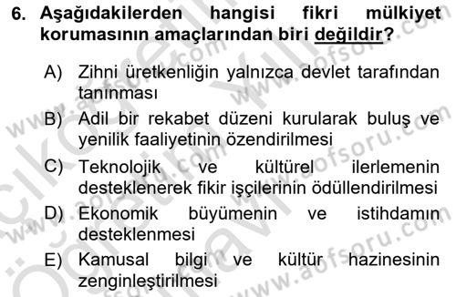Yenilik Yönetimi Dersi 2021 - 2022 Yılı Yaz Okulu Sınav Soruları 6. Soru