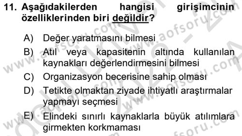Yenilik Yönetimi Dersi 2022 - 2023 Yılı (Vize) Ara Sınav Soruları 11. Soru