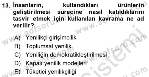 Yenilik Yönetimi Dersi 2022 - 2023 Yılı (Vize) Ara Sınav Soruları 13. Soru