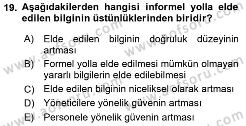 Yenilik Yönetimi Dersi Ara Sınavı Deneme Sınav Soruları 19. Soru