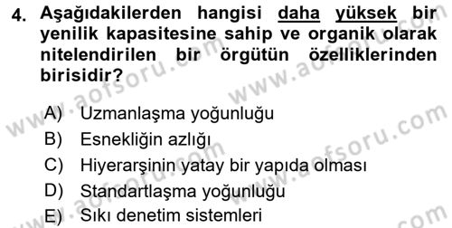 Yenilik Yönetimi Dersi Ara Sınavı Deneme Sınav Soruları 4. Soru