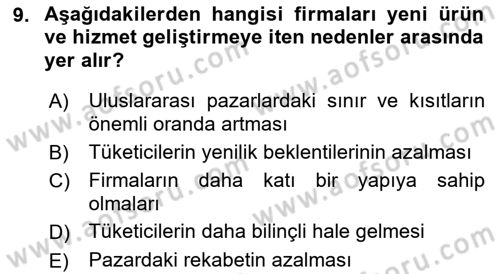 Yenilik Yönetimi Dersi Ara Sınavı Deneme Sınav Soruları 9. Soru