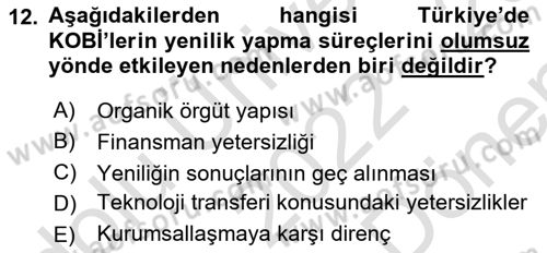 Yenilik Yönetimi Dersi 2022 - 2023 Yılı (Final) Dönem Sonu Sınav Soruları 12. Soru