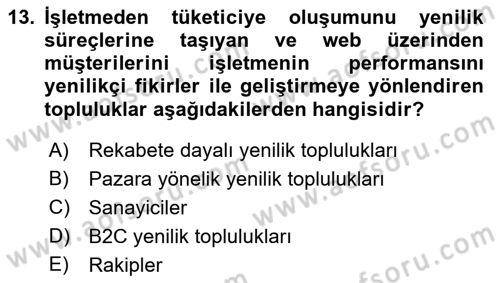 Yenilik Yönetimi Dersi 2022 - 2023 Yılı (Final) Dönem Sonu Sınav Soruları 13. Soru