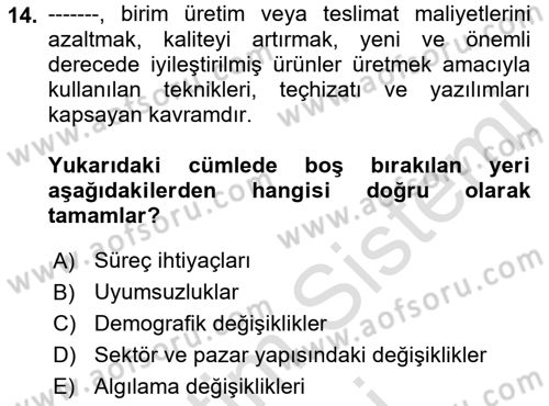 Yenilik Yönetimi Dersi 2022 - 2023 Yılı (Final) Dönem Sonu Sınav Soruları 14. Soru