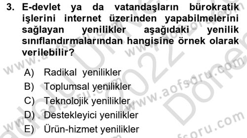 Yenilik Yönetimi Dersi 2022 - 2023 Yılı (Final) Dönem Sonu Sınav Soruları 3. Soru