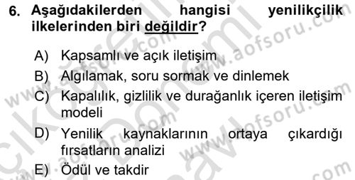 Yenilik Yönetimi Dersi 2022 - 2023 Yılı (Final) Dönem Sonu Sınav Soruları 6. Soru