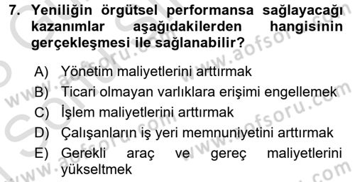 Yenilik Yönetimi Dersi 2022 - 2023 Yılı (Final) Dönem Sonu Sınav Soruları 7. Soru