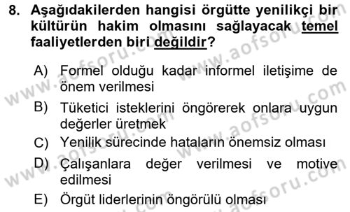 Yenilik Yönetimi Dersi 2022 - 2023 Yılı (Final) Dönem Sonu Sınav Soruları 8. Soru