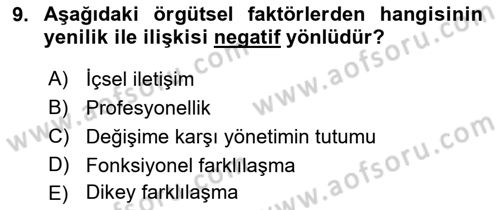 Yenilik Yönetimi Dersi 2022 - 2023 Yılı (Final) Dönem Sonu Sınav Soruları 9. Soru