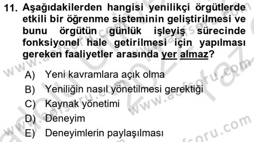 Yenilik Yönetimi Dersi 2022 - 2023 Yılı Yaz Okulu Sınav Soruları 11. Soru