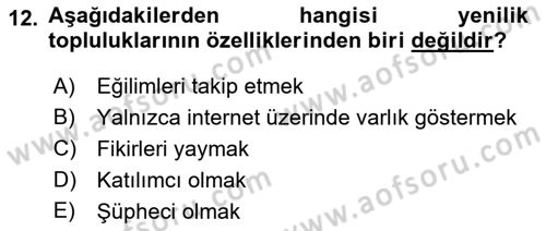 Yenilik Yönetimi Dersi 2022 - 2023 Yılı Yaz Okulu Sınav Soruları 12. Soru