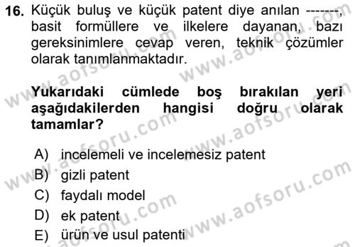 Yenilik Yönetimi Dersi 2022 - 2023 Yılı Yaz Okulu Sınav Soruları 16. Soru