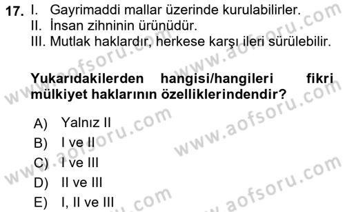 Yenilik Yönetimi Dersi 2022 - 2023 Yılı Yaz Okulu Sınav Soruları 17. Soru