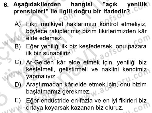 Yenilik Yönetimi Dersi 2022 - 2023 Yılı Yaz Okulu Sınav Soruları 6. Soru