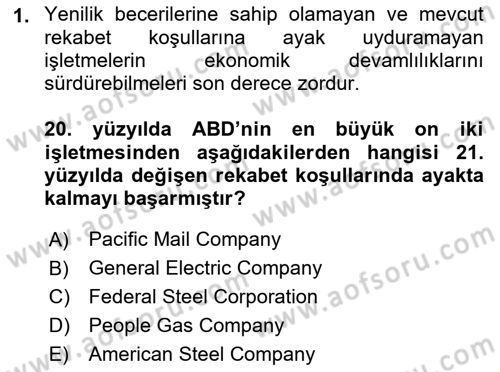 Yenilik Yönetimi Dersi 2023 - 2024 Yılı (Vize) Ara Sınav Soruları 1. Soru