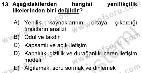 Yenilik Yönetimi Dersi Ara Sınavı Deneme Sınav Soruları 13. Soru